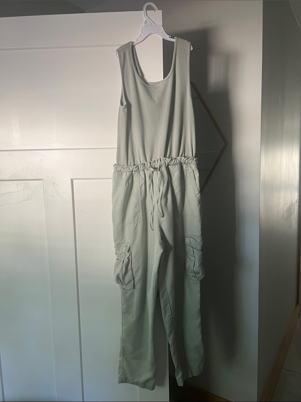 Scoop Neck Mint Jumpsuit with Cargo Pockets